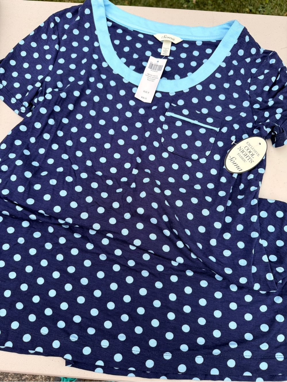 NEW with tags Soma Navy & Light Blue Polka Dot Short Sleeve Pajama Top- small